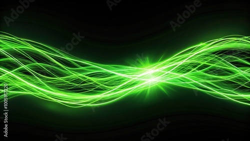 Neon green strings of energy on black background, neon, green, strings, energy, vibrant, glowing, bright, abstract