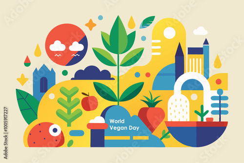 Creative abstract art celebrating world vegan day with minimalist design elements