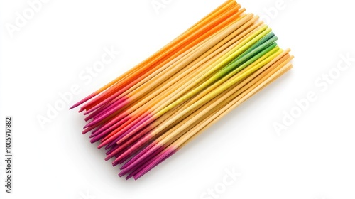 Colorful bamboo sticks arranged neatly, perfect for arts, crafts, or as an artistic background for creative projects. photo