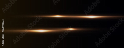 Light yellow effect reflections, neon illumination in white colors. Bright light lens. Police light effects, lines. Shiny stars, glowing sparks on a black background. Vector yelllow light effect