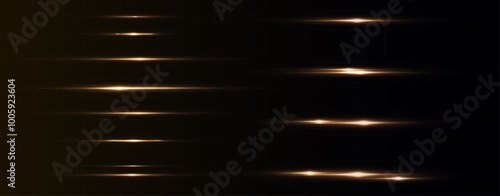 Light yellow effect reflections, neon illumination in white colors. Bright light lens. Police light effects, lines. Shiny stars, glowing sparks on a black background. Vector yelllow light effect