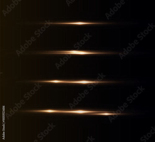 Light yellow effect reflections, neon illumination in white colors. Bright light lens. Police light effects, lines. Shiny stars, glowing sparks on a black background. Vector yelllow light effect