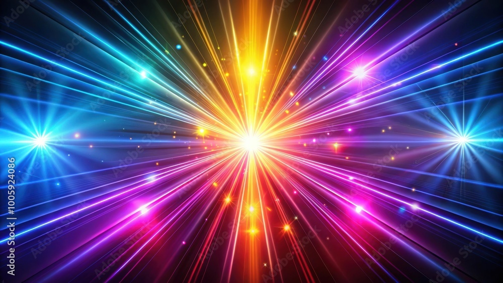 Naklejka premium Abstract neon light rays shining on a dark background , neon, light, rays, abstract, wallpaper, 4k, vibrant, glow