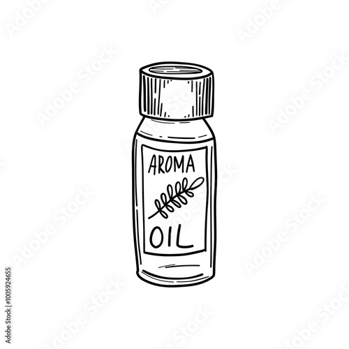 Hand-drawn aroma oil bottle with organic label. Great for wellness, aromatherapy visuals, or spa-themed illustrations.