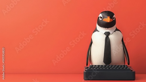 Penguin in a tie typing on a typewriter.