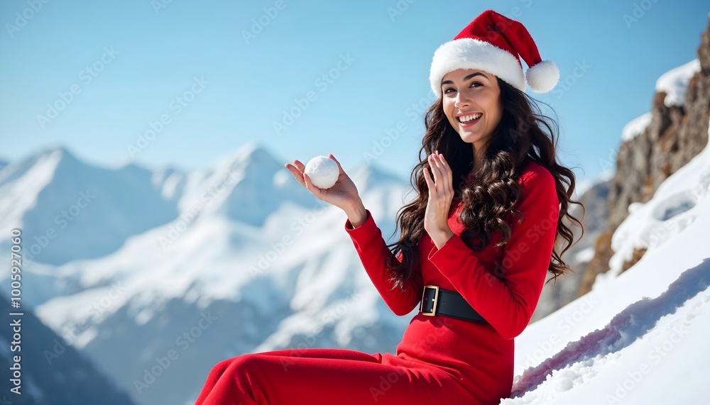 Obraz premium Festive Christmas Portraits of Women in Santa Hats with Gifts