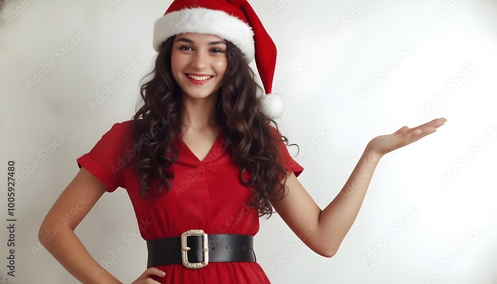 Festive Christmas Portraits of Women in Santa Hats with Gifts Festive Christmas Portraits of Women in Santa Hats with Gifts