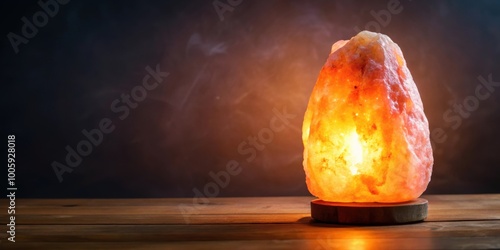 Handcrafted Himalayan pink salt crystal lamp emitting soothing warm light, salt lamp, crystal, 250 million years old photo