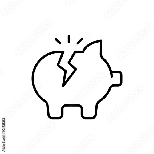 Broken savings outline icons, minimalist vector illustration ,simple transparent graphic element .Isolated on white background