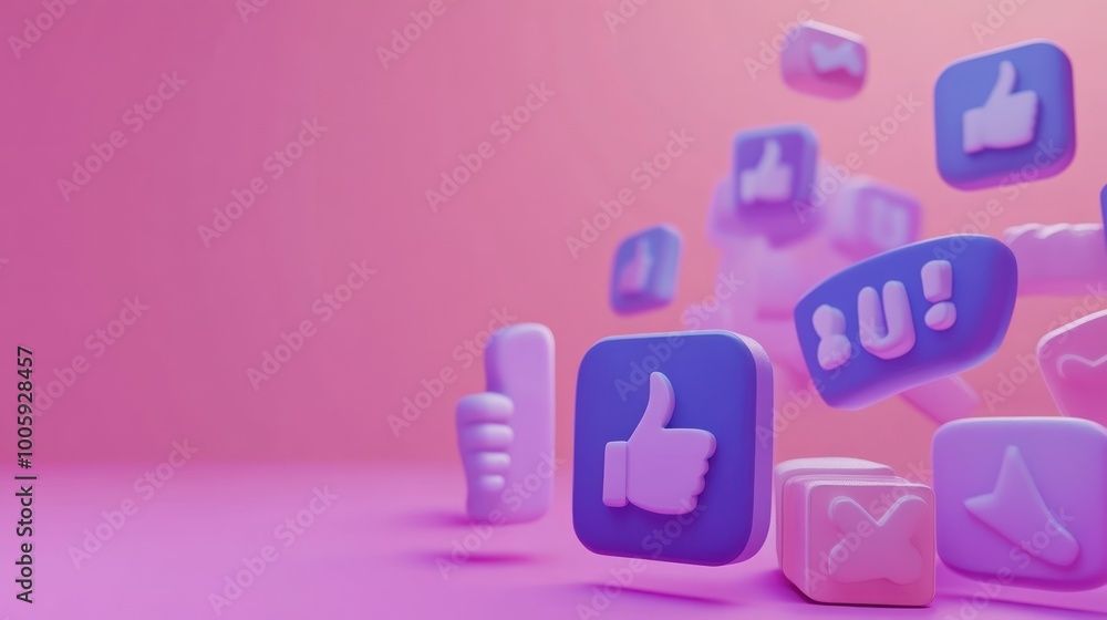 Colorful social media icons floating against a pink background, symbolizing online interaction. Colorful social media icons floating against a pink background, symbolizing online interaction.