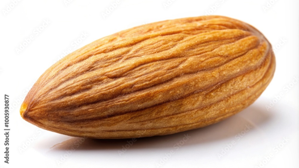 Close-up of a raw almond nut fly isolated on a white background , almond, healthy, organic, snack, nut, food Close-up of a raw almond nut fly isolated on a white background , almond, healthy, organic, snack, nut, food