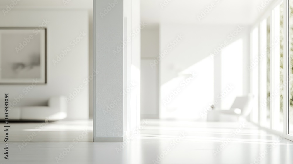 Fototapeta premium A modern, minimalist interior with bright natural light and clean lines.
