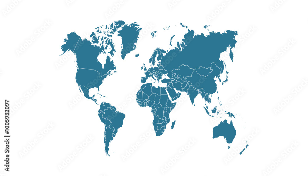Obraz premium World map. Blue modern vector map. Silhouette map