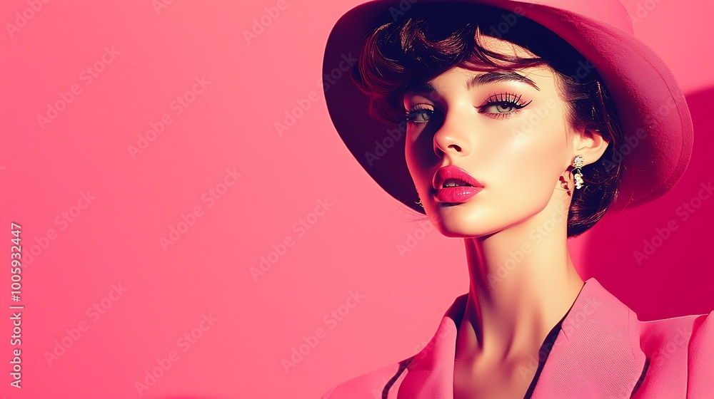 Fashionable Woman in a Pink Hat and Suit. Fashionable Woman in a Pink Hat and Suit.