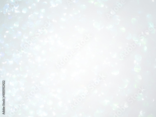 Background grey bokeh abstarct white beige circle light texture bubble blur pattern defocused glowing sparkle snow glitter snowflake magig backdrop ecosystem foreground card silver space decoration. photo