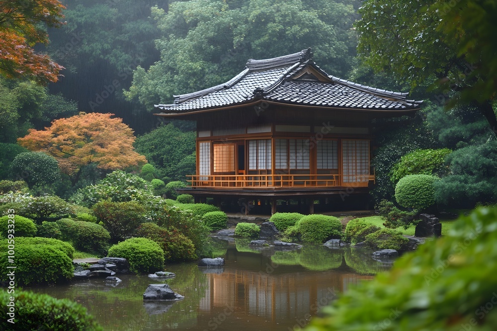 Tranquil Traditional Japanese Tea House in Lush Garden Retreat Tranquil Traditional Japanese Tea House in Lush Garden Retreat