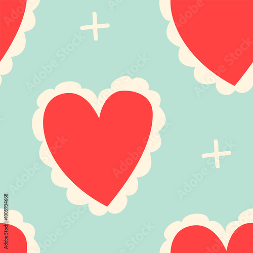 vintage red heart hand drawn shape seamless pattern