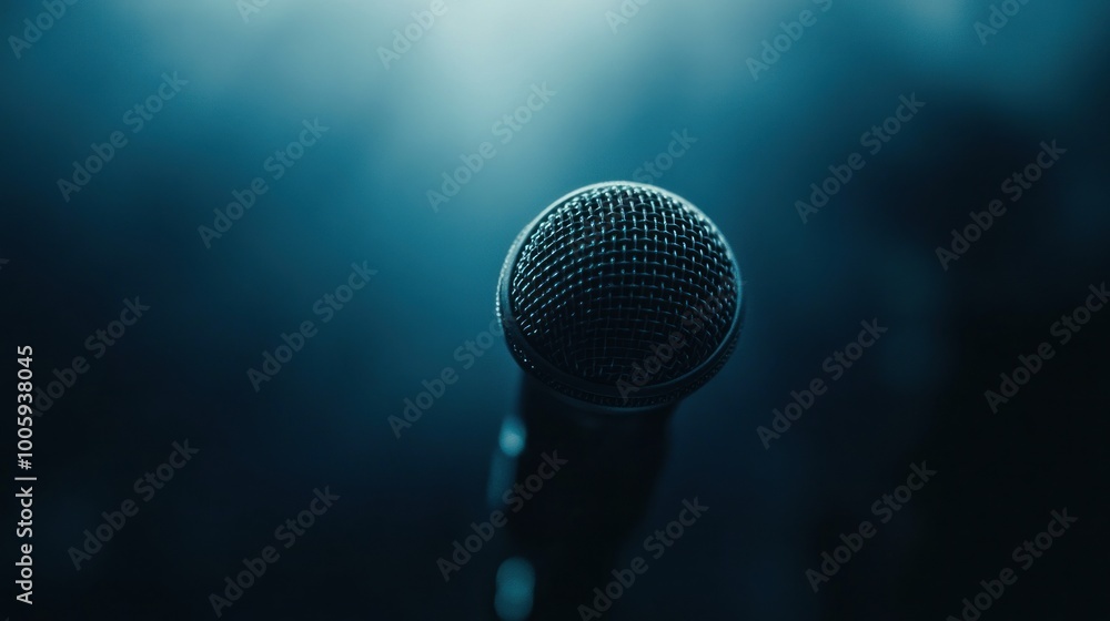 A close-up of a microphone against a dimly lit background, suggesting performance or speaking. A close-up of a microphone against a dimly lit background, suggesting performance or speaking.