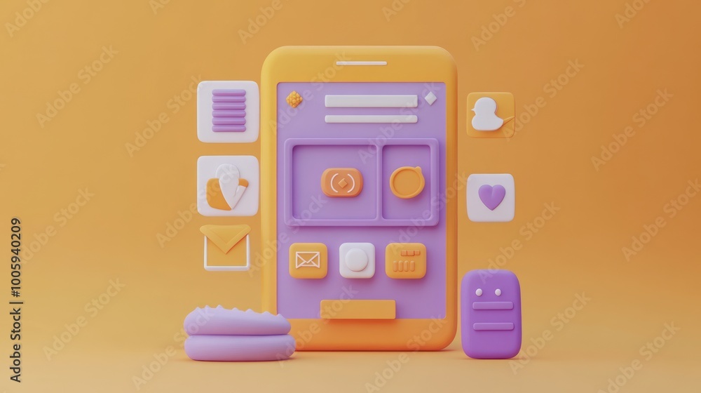 A colorful 3D illustration of a smartphone with various app icons and features. A colorful 3D illustration of a smartphone with various app icons and features.
