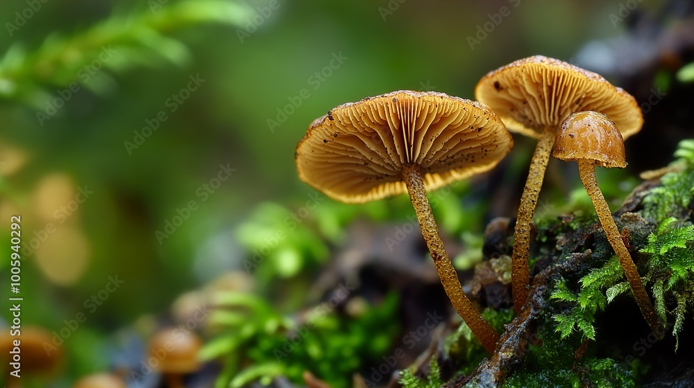 Close-Up of Delicate Mushrooms Growing in a Lush Forest Close-Up of Delicate Mushrooms Growing in a Lush Forest
