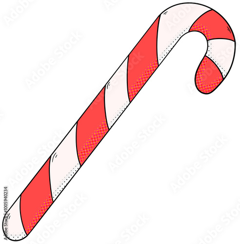 Pop art illustration of a candy cane Christmas illustration 