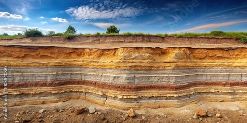 Geological layers of earth in deep sand pit , layers, geology, earth, sand, formation, sediment, excavation, soil