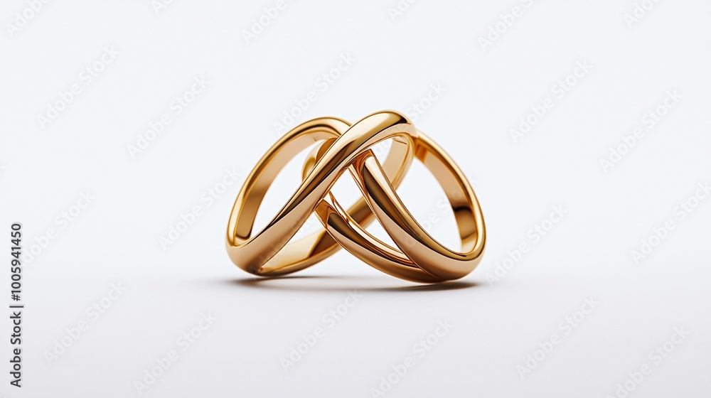 Gold wedding rings intertwined, symbolizing love and commitment, gold wedding rings, eternal love