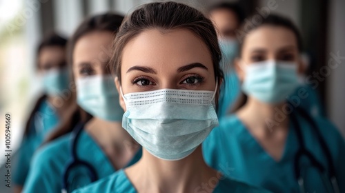 Group of healthcare professionals wearing masks in a clinical setting.