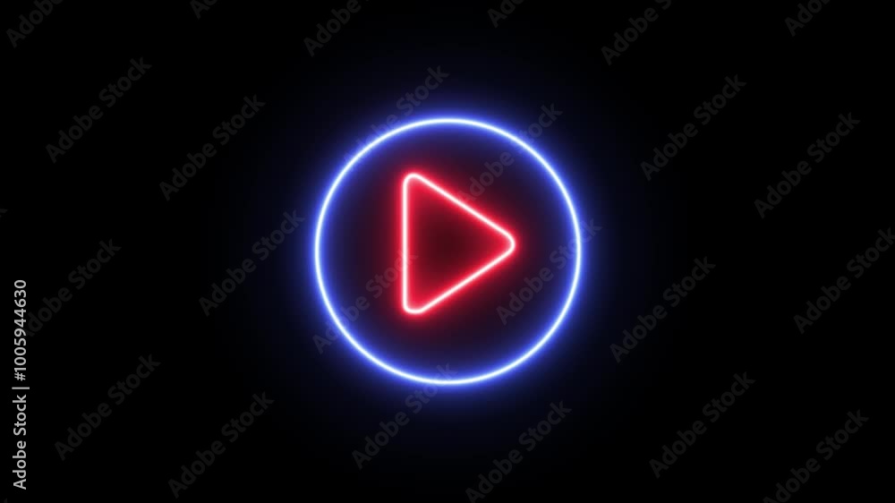 Animation of glowing neon sign Video, audio neon plays button icon animation. Animation of glowing neon sign Video, audio neon plays button icon animation.