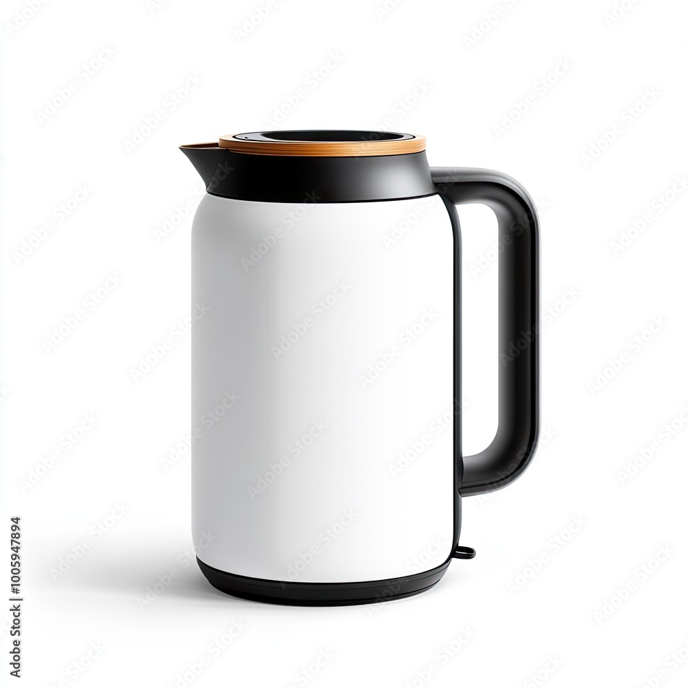 Modern electric kettle with a sleek design, featuring a white body and a stylish black handle, perfect for any kitchen setting. Modern electric kettle with a sleek design, featuring a white body and a stylish black handle, perfect for any kitchen setting.