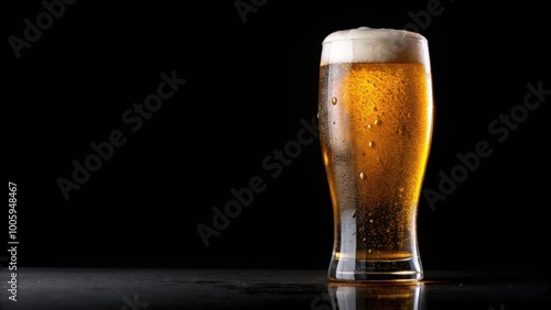 Glass of cold beer with water drops isolated on black background, craft beer, cold drink, refreshing, beverage, alcohol