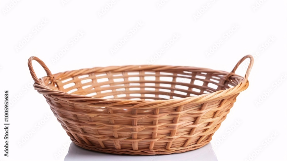 Empty wicker basket with handles isolated on white background. Empty wicker basket with handles isolated on white background.