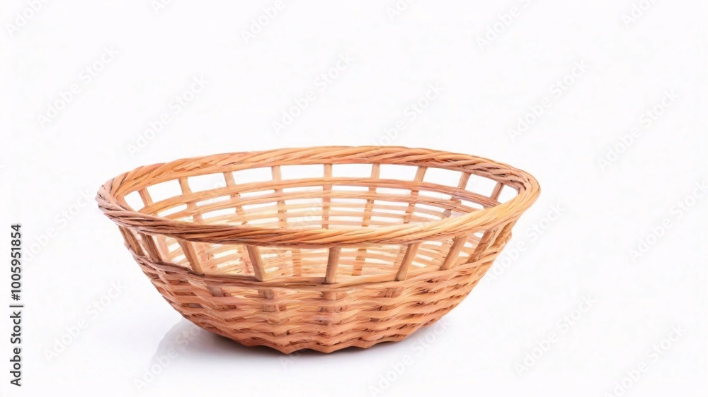 Fototapeta premium Empty wicker basket isolated on white background.