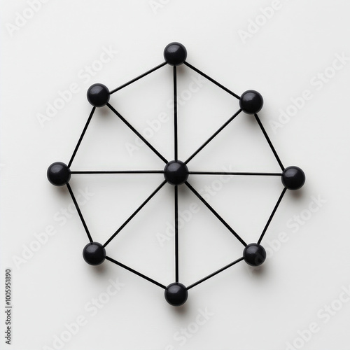 Abstract geometric structure with black spheres and connecting lines on white