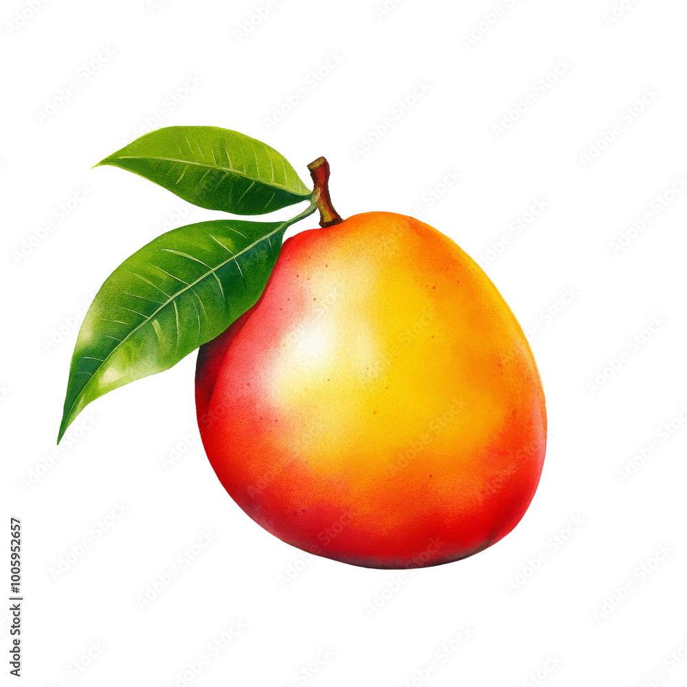 Juicy mango fruit with green leaves, transparent background. Juicy mango fruit with green leaves, transparent background.