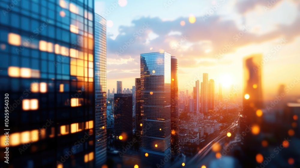 Stunning skyline view at sunset with modern buildings illuminated by warm light, creating a breathtaking urban landscape. Stunning skyline view at sunset with modern buildings illuminated by warm light, creating a breathtaking urban landscape.