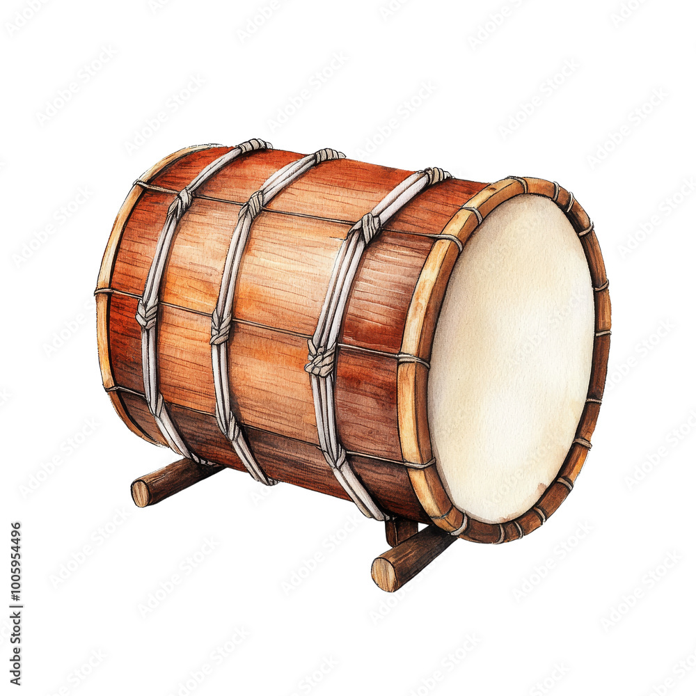 Wooden drum with intricate design, isolated on transparent background. Wooden drum with intricate design, isolated on transparent background.