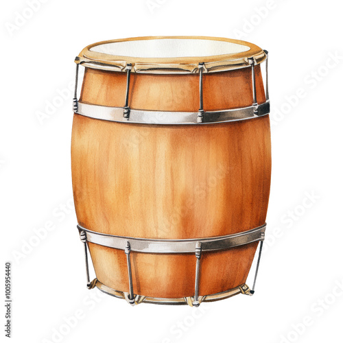 Wooden drum on transparent background.