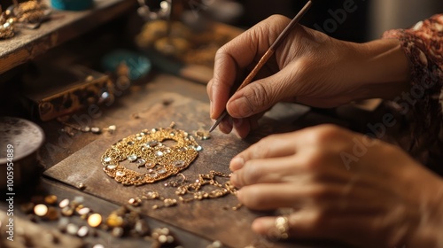 A close-up of hands crafting handmade jewelry in a small workshop, illustrating the artistry and dedication involved in small business production.