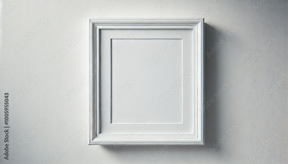 Empty white frame on a plain light wall. Minimalist interior design with clean lines. Mockup for artwork or photo presentation. Empty white frame on a plain light wall. Minimalist interior design with clean lines. Mockup for artwork or photo presentation.