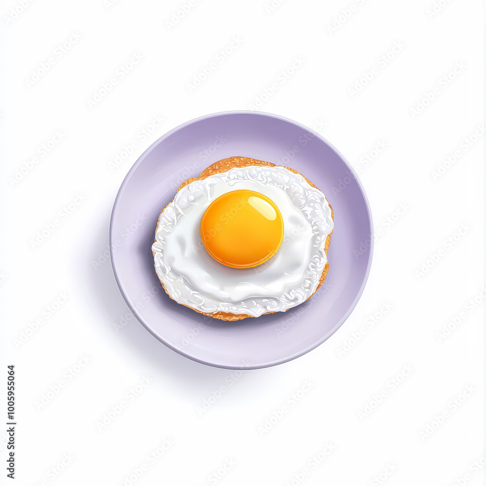 Single sunny side up egg on a purple plate with white background Single sunny side up egg on a purple plate with white background