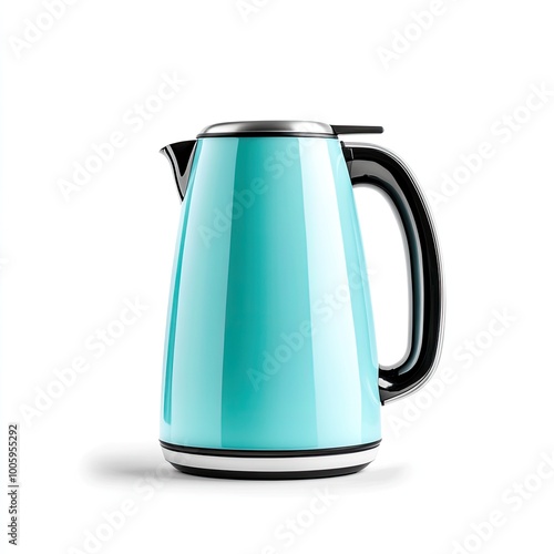 Stylish turquoise electric kettle with a sleek design, perfect for modern kitchens and brewing hot beverages quickly. photo