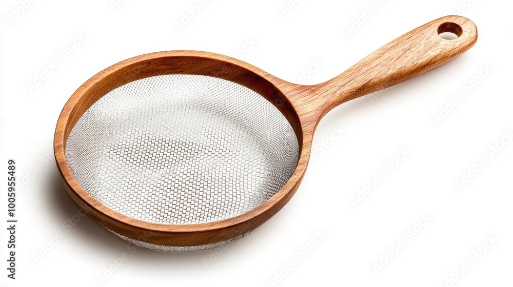 Stylish wooden strainer with a fine mesh, perfect for sifting ingredients in the kitchen or serving food elegantly. Stylish wooden strainer with a fine mesh, perfect for sifting ingredients in the kitchen or serving food elegantly.