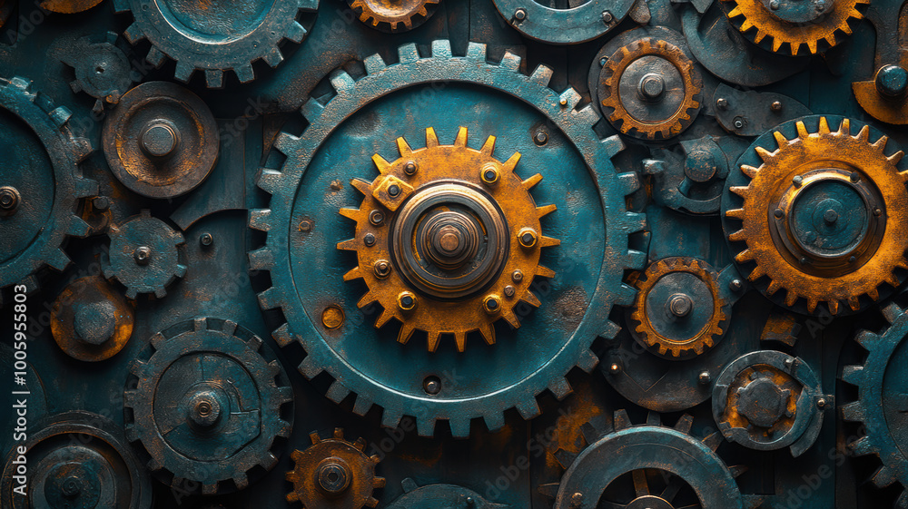Old gears and cogs. Rusted metal background in the steam punk style. Old gears and cogs. Rusted metal background in the steam punk style.