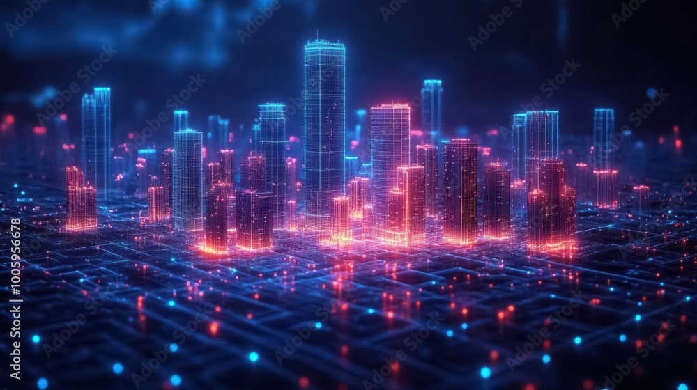Wi-Fi smart city or network, Building automation with computer board illustration Wi-Fi smart city or network, Building automation with computer board illustration