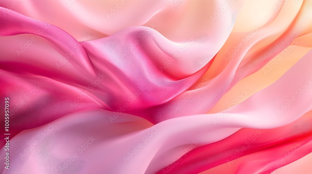 Obraz premium Flowing ribbon of soft pink hues symbolizing breast cancer awareness gently curling and cascading against a seamless gradient backdrop transitioning from deep fuchsia to light blush
