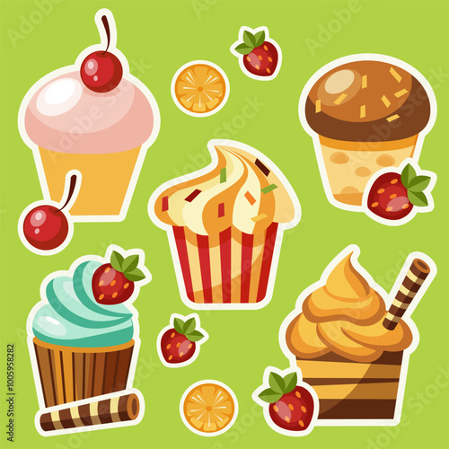 vector set of sweet desserts cakes