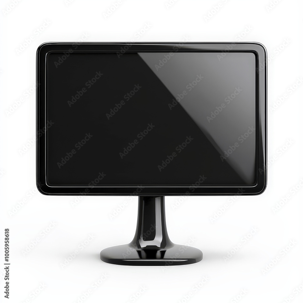 Sleek black computer monitor on a stand with white background Sleek black computer monitor on a stand with white background