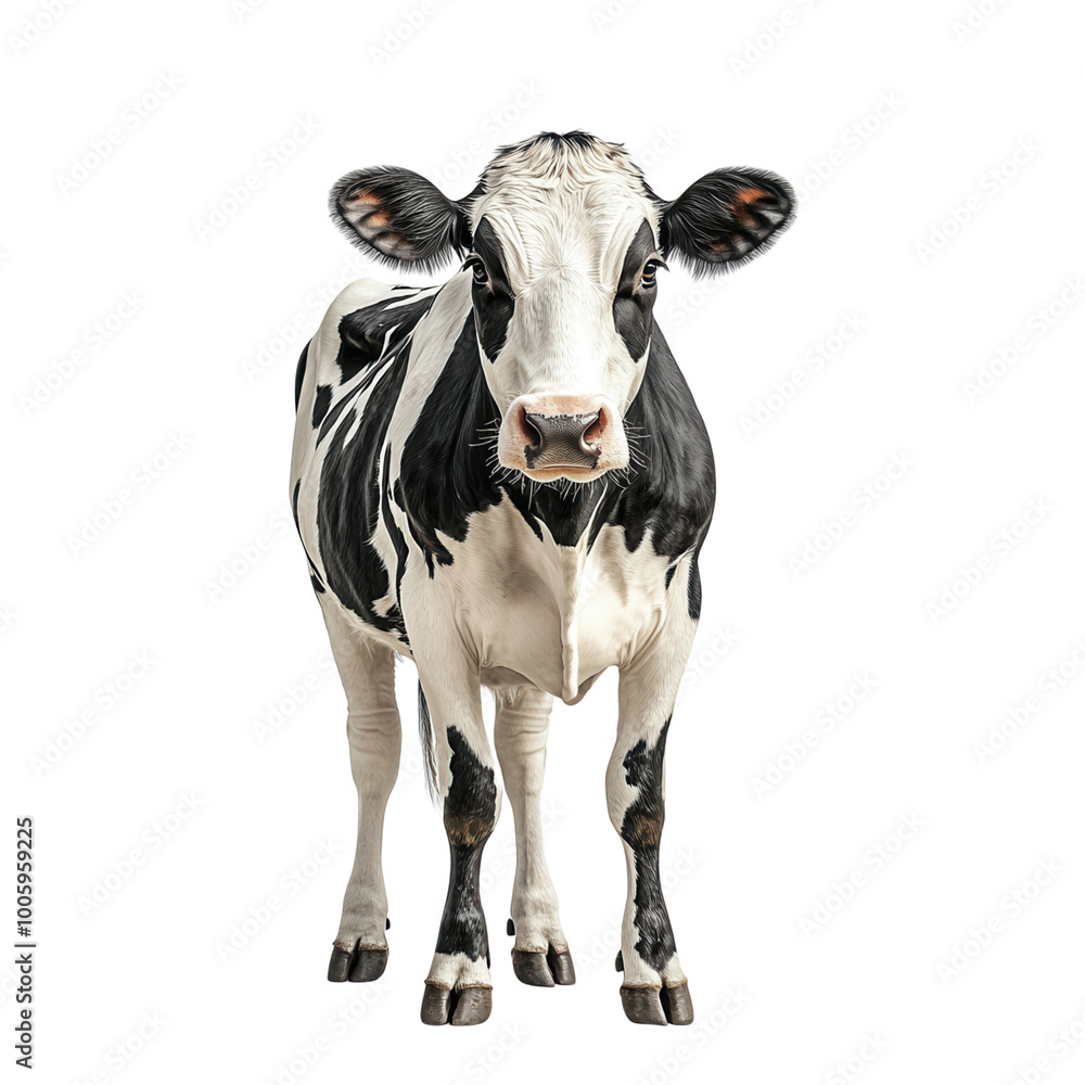 Front view of a black and white cow isolated on a white background. Perfect for agricultural and dairy industry related content isolate on transparency background Front view of a black and white cow isolated on a white background. Perfect for agricultural and dairy industry related content isolate on transparency background