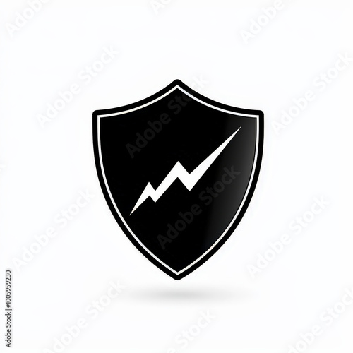 Black shield with white lightning bolt on white background